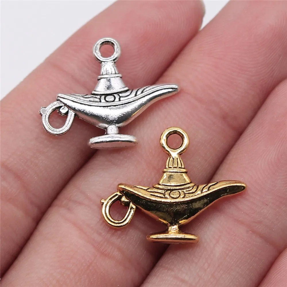 

100pcs 22x18mm Antique Silver Color Antique Gold Color Lucky Aladdin Pendants Wish Teapot Pendant Charms Wholesale