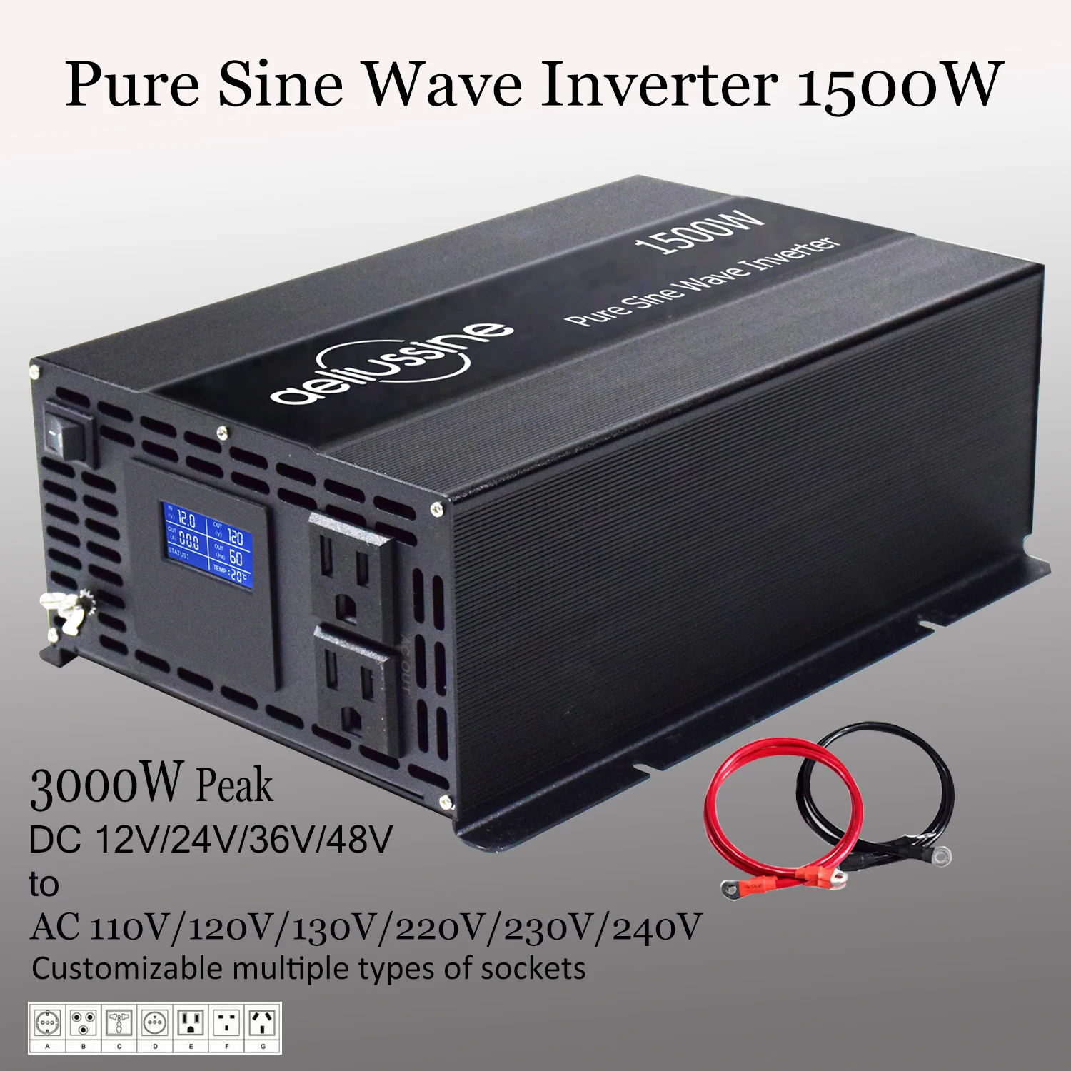 

Pure Sine Wave Inverter 24V to 220V 1500W Off Grid Solar Power Inverter 12V 48V DC to 120V 220 240V AC Converter Remote Control