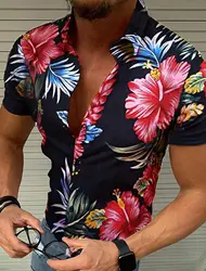 Chemise boutonnée à imprimé floral pour hommes, chemises hawaïennes, manches courtes, respirant, rue, plage, grande taille, été