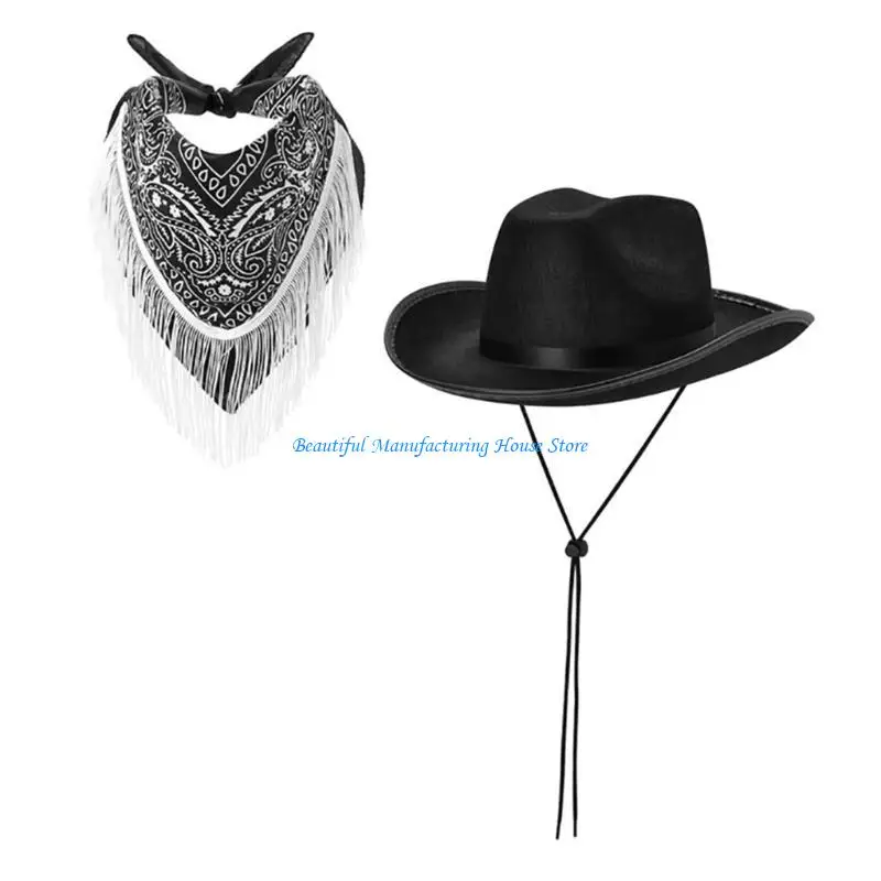 

E56A Fricged Cowboy Hat Costume Set для женского музыкального фестиваля Man Music Up Costume Bachelorettes Party Supply