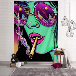 Hippie Wall Big Tapestry Wall Hanging Psychedelic Smoke Cool Girl Art Mystic Kawaii Room Decor Mandala Yoga Picnic Mat Sheet