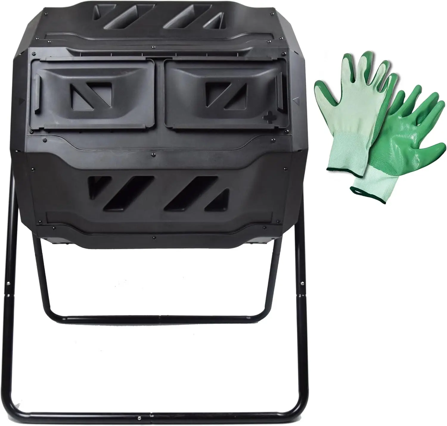 

42 Gallon Dual Rotating Compost Tumbler with 2 Chambers for Garden and Outdoor Use, Black