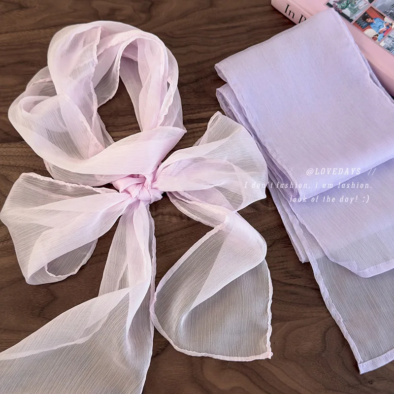 

Шелковистый атласный длинный узкий шарф для женщин 2026: Новинка в корейском стиле, однотонный, светло-розовый, мягкий, комфортный, универсальный шарф-чокер на шею