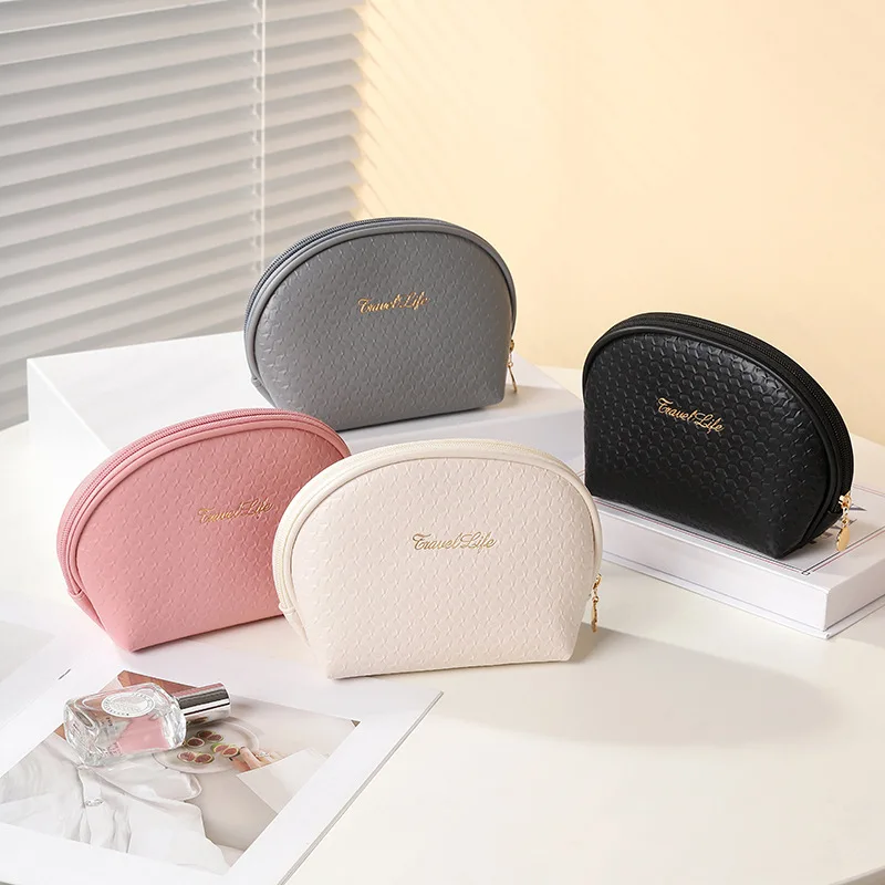 

Simple Small Shell Women Cosmetic Bags Makeup Pouch Storage Bag Ladies Travel Waterproof Pu Leather Female Handbag Clutch Purse