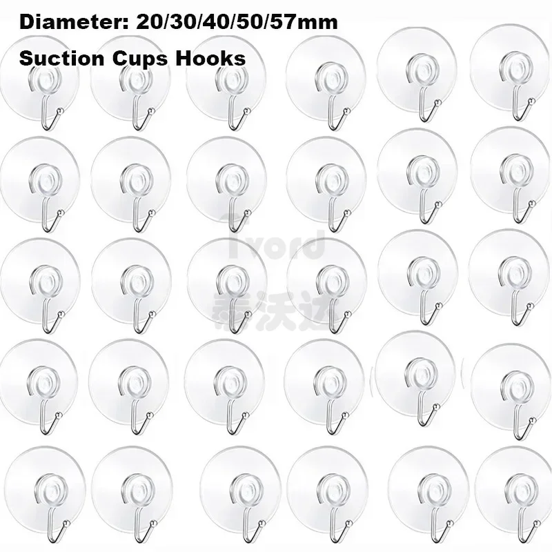 

10/5Pcs Suction Cup Hooks 20/30/40/50/57mm Transparent Suction Cups With Hooks For Kitchen Bathroom Windows Glass Wall Hanger