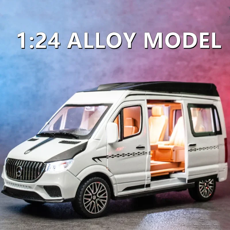 1:24 Alloy Bus BenzS Sprinter MPV Van Alloy Toy Car Diecast MPV Model Sound Light Pull Back Gift Boys For Toys