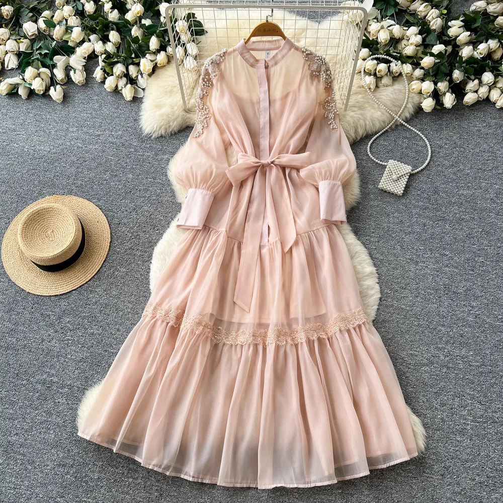 

Long Dress Women Dresses A Line Vestidos Y2k Streetwear Round Neck Lantern Sleeve Tight Waist Elegant Party Night Work 2026