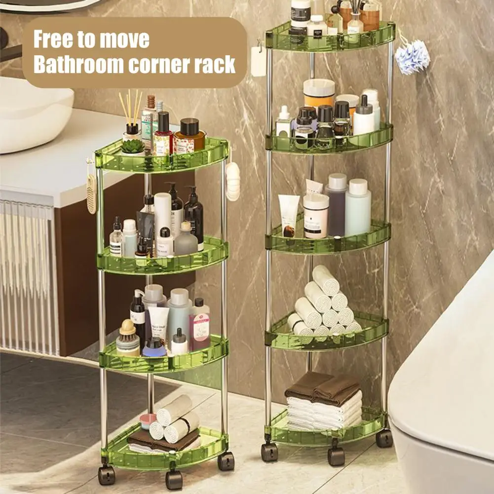 Sturdy Bathroom Shelf Multi-layer Corner Storage Rack with Wheels Capacity Vanity Tray Holder for Floor Organization Wheeled