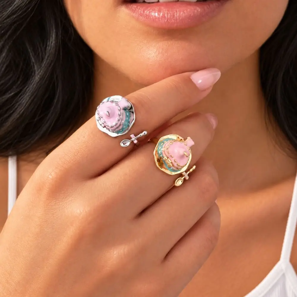 Openable Pendant Jewelry Set Fine Alloy Skin-Friendly Ring Delicate Craftsmanship Matching Outfits Teaspoon Shape Necklace Party