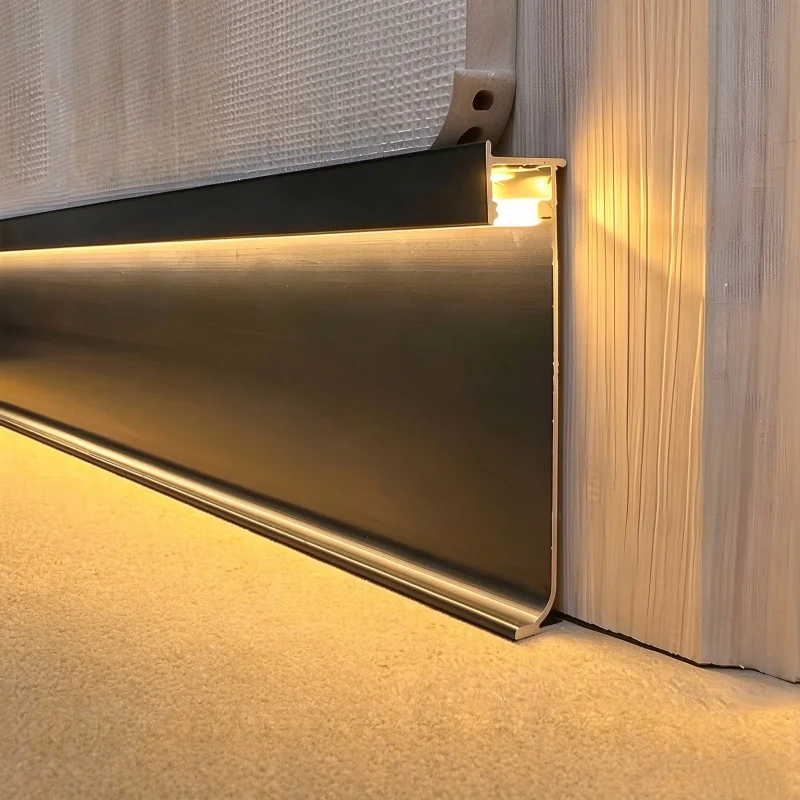 H60MM Black Embedded LED Skirting Line Aluminium Profile 10PCS/1M Wall Floor Corner Baseboard Kitchen Stair Decor Strip Light
