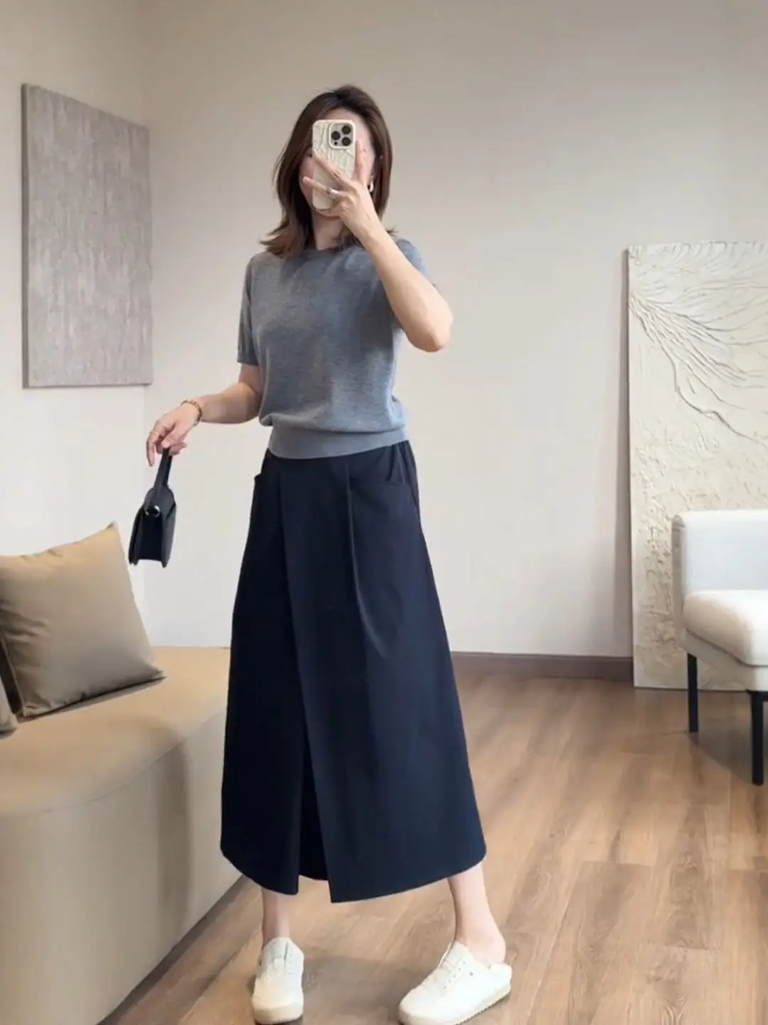 Summer Design A-Line Skirt plus Size Women Asymmetric Slimming Half Skirt Casual High Waist  Shape Pear Shape Sand Type