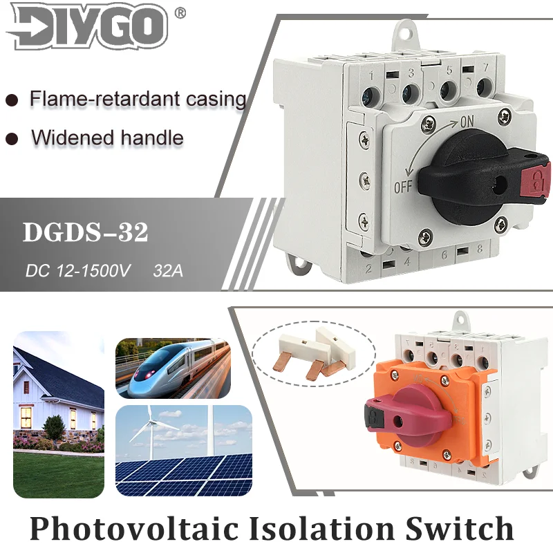 

CE Certified Photovoltaic DC Isolation Switch 1500V 4P Rotating Handle Din Rail Mounting Disconnector Outdoor PV Solar Switch