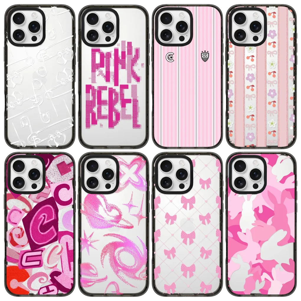 

Pink Bowknot 2.0 Acrylic Black Border Case for IPhone 12 13 14 15 16 17 Pro Max Case - Protective IPhone Case