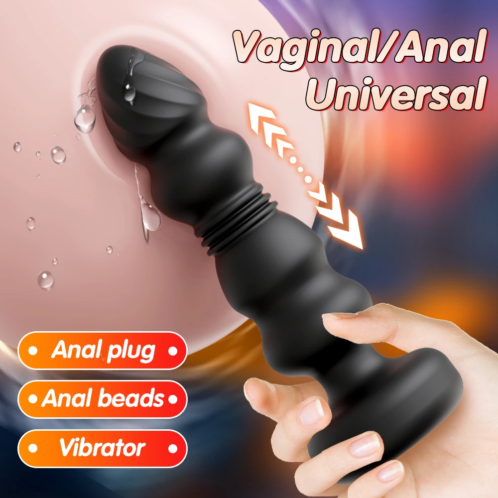 Vibrador con tapón Anal de empuje, cuentas anales, masajeador de próstata masculino, tapón Anal vibratorio telescópico, estimulador, Juguetes sexuales para mujeres y hombres