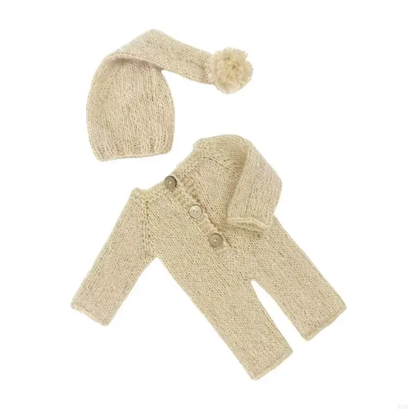 

97BE Romper Jumpsuit Photo Clothes Outfit Breathable Clothing with Long Hat