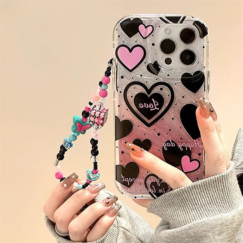 Korean Cute Pink Clear Bow Phone Chain Lanyard Charm Strap Bag Hanging Cord Gift Pendant For iPhone Samsung Phone Accessories