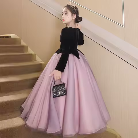 2025 New Creative Spring and Autumn Children's Wedding Dress Kids' Light Luxury Evening Dress Girls' Performance Dress LI244