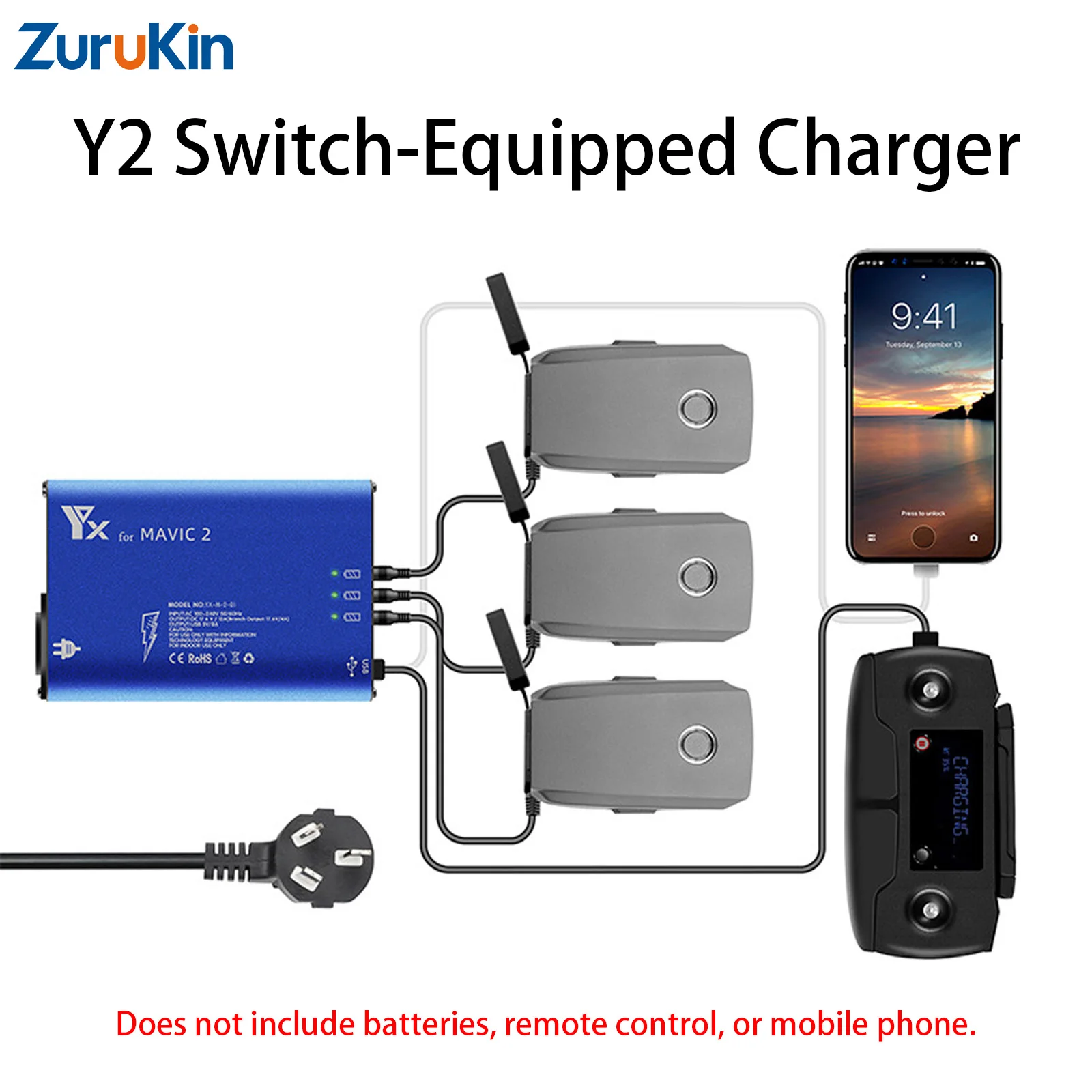 5 in 1 Smart Battery Charger for DJI Mavic 2 Pro/Zoom, 3-Way Fast Charging Hub with Dual USB Port, Aluminum Alloy Shell Case