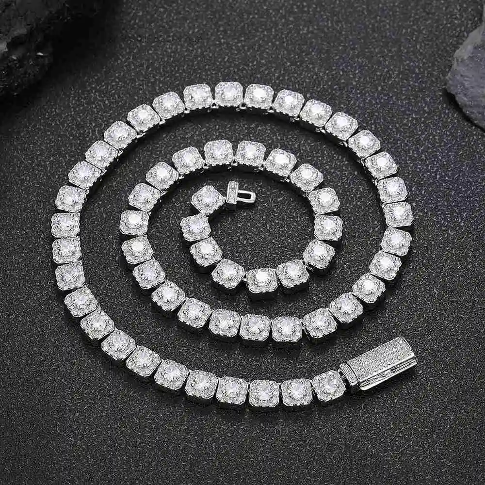 Luxury NUOYA Jewelry 925 Sterling Silver Moissanite Clustered Tennis Chain Necklace Pass Diamond test Necklace Gift for Women.