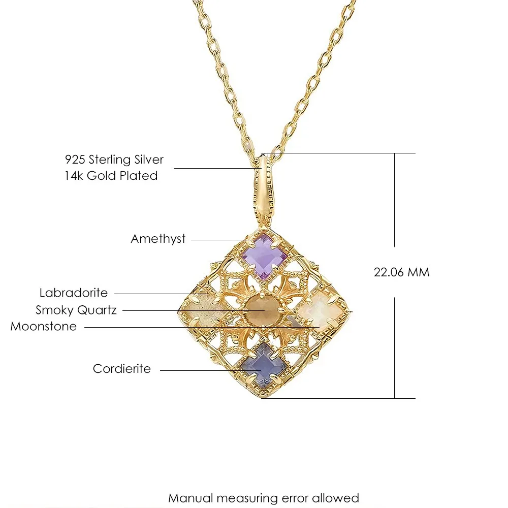 لامون الجمشت الطبيعي اللابرادوريت كورديونيت الأحجار الكريمة قلادة قلادة للنساء أنيقة S925 الفضة مطلية بالذهب غرامة مجوهرات #6