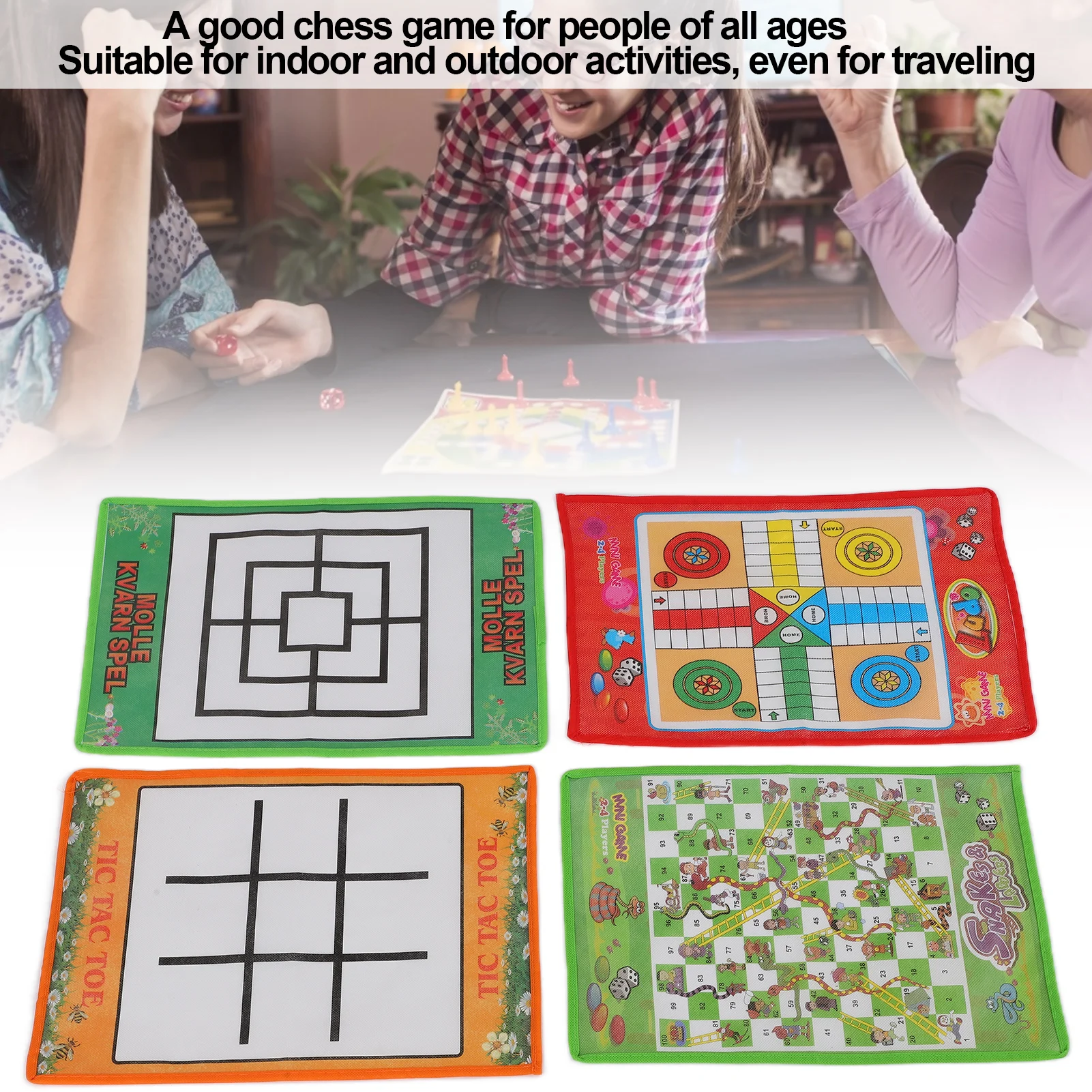 

Ludo Chess Nine Men's Morris Snake and Ladder Kids Nine Men's Morris Портативная летающая шахматная доска Ludo для семейной игры 4 в 1, набор