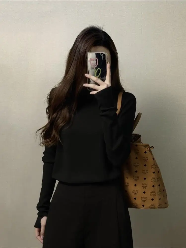 

Korean mat High Ne Long Sve Knitwear Women's Loose Slimming Versatile High-End Feeling Sweater Autumn Winter