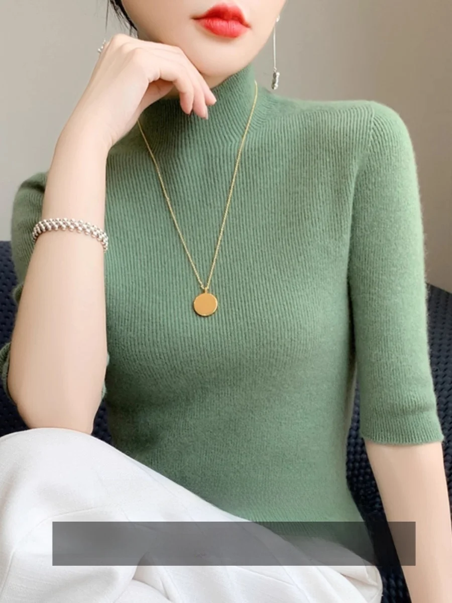 

Women's Slim Fit Knitted Base irt f High Collar ort Sve Faionable Autumn Winter Top T-irt Sle Casual Commute