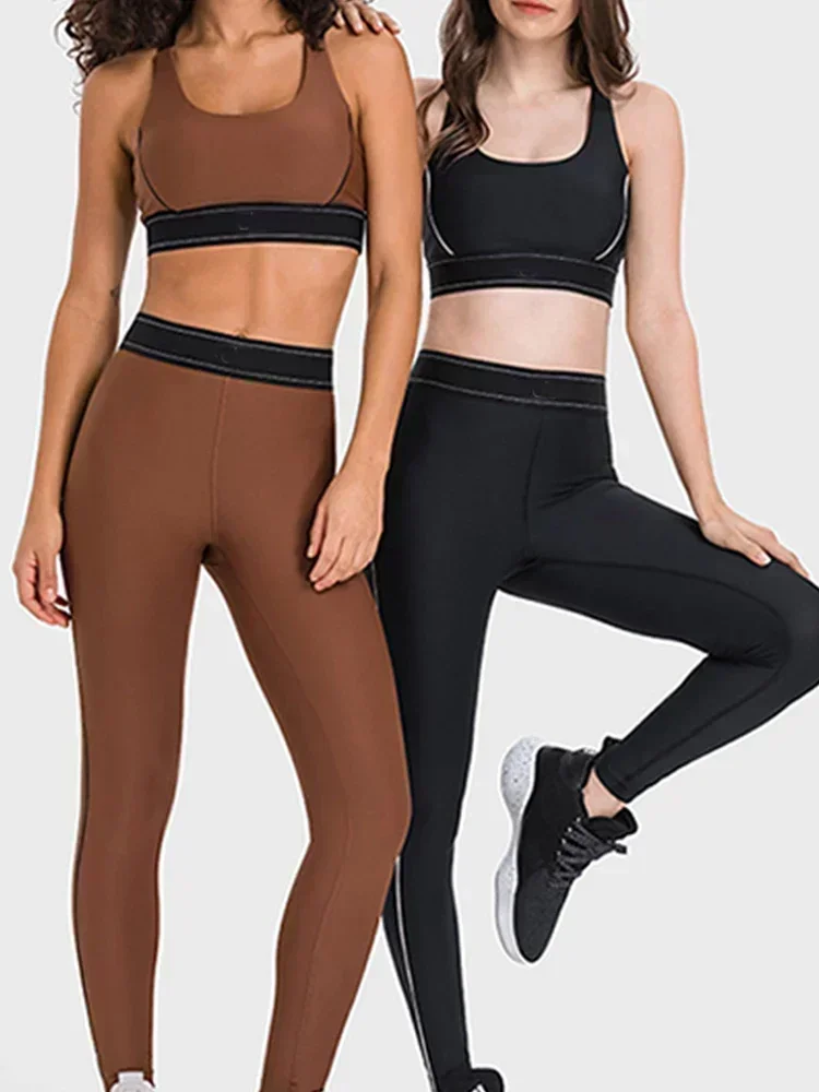 Pantalones de Yoga desnudos, ropa deportiva y de Fitness, cintura elástica, melocotón miel, conjunto de Fitness