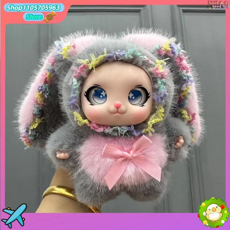 12colors Cartoon Lolita Rabbit Long Ear Bunny Doll Vinyl Face Bag Pendant Keychain Cute Fluffy Cute Ornament Girls Birthday Gift