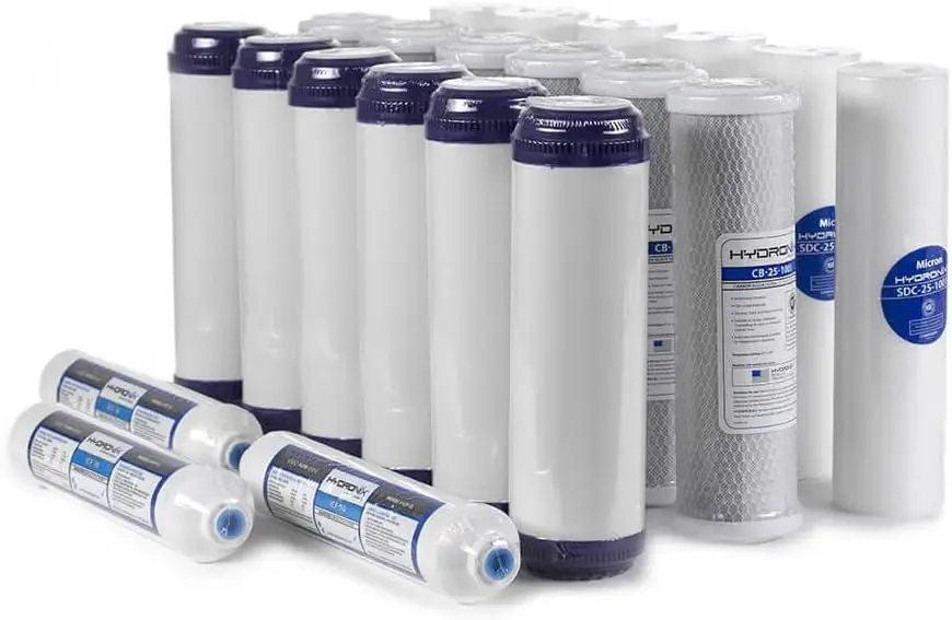 

5 Stage 21pc Reverse Osmosis RO Water Filter Cartridges, Pre & Post Replacement Set SED UDF CTO GAC - 2.5" x 10" (21 Pack)