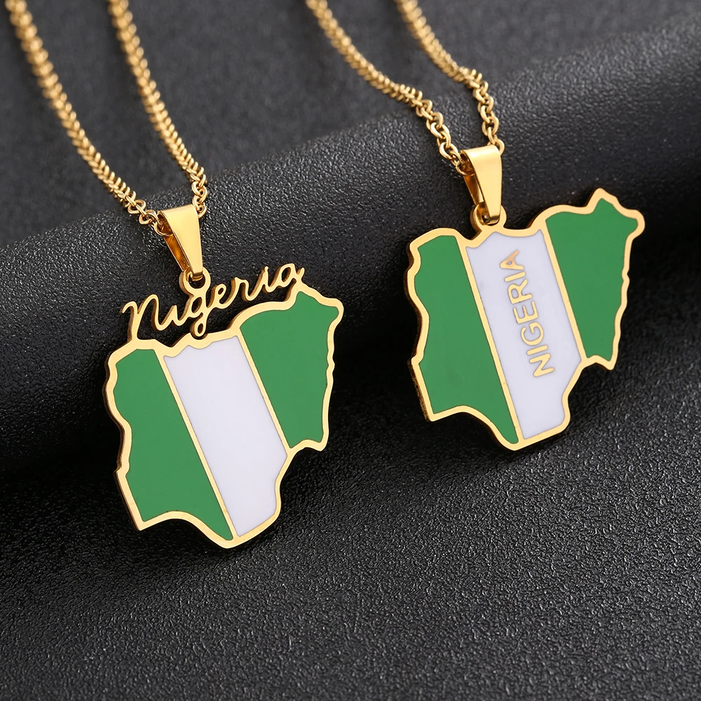 New Nigeria Map Flag Pendant Necklace Stainless Steel For Women Men Gold Silver Color Charm Fashion Nigerian Jewelry Gifts