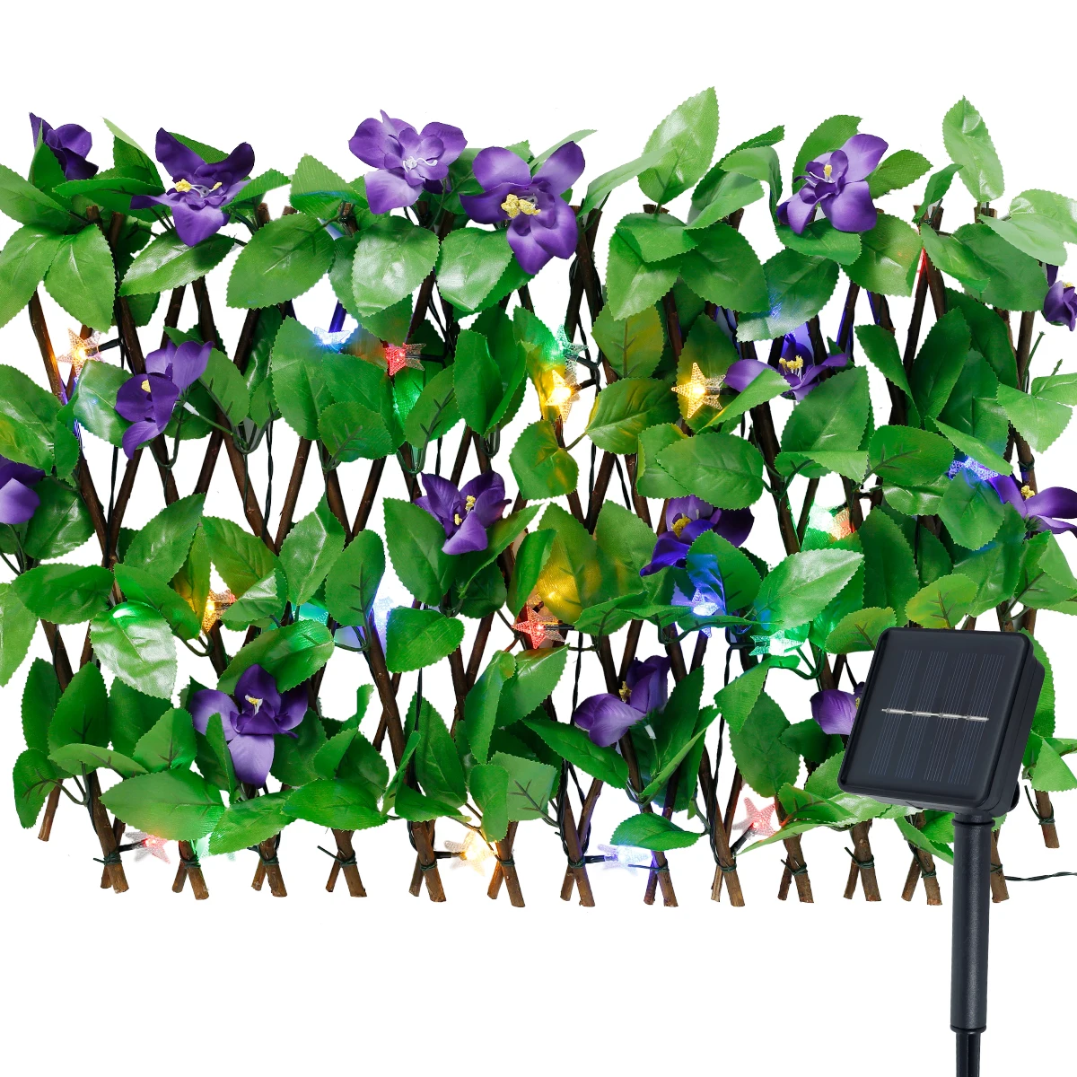 Expandable Fence with Solar Light String Stretchable Foliage Privacy Fence Faux Ivy Fence Panel Backdrop Artificial Hedges