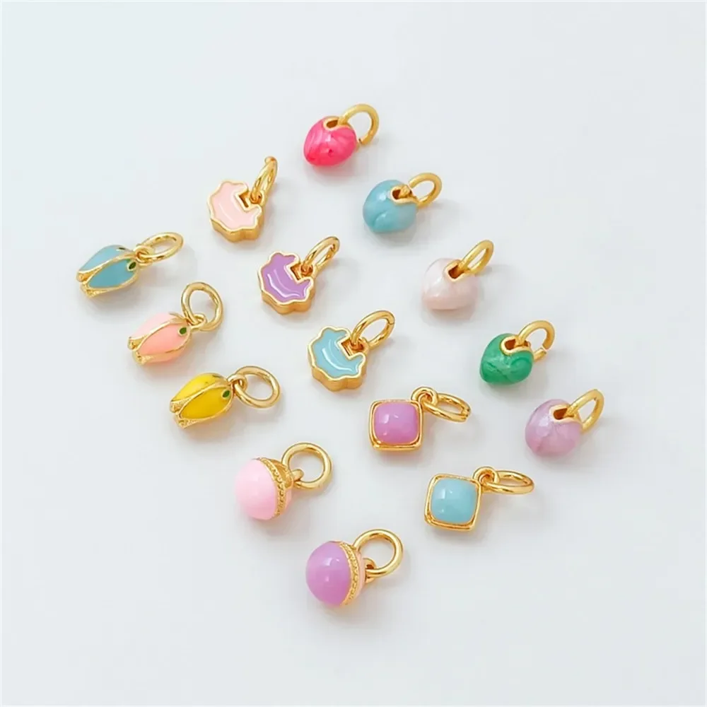 Diy Pendant, Bracelet, Earring, Accessory and Pendant with Sandgold Oil Drip Color Mini Heart-shaped Flower Bud