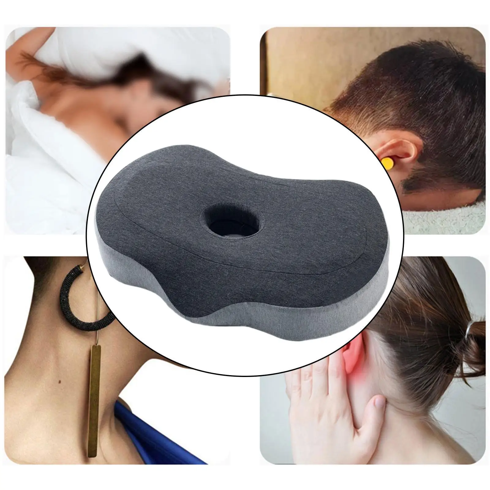 Ear Piercing Pillow, Guard Protector, Neck Small Pillow with Ear Hole, for wearing Headphones Earrings, Side Sleepers Gifts