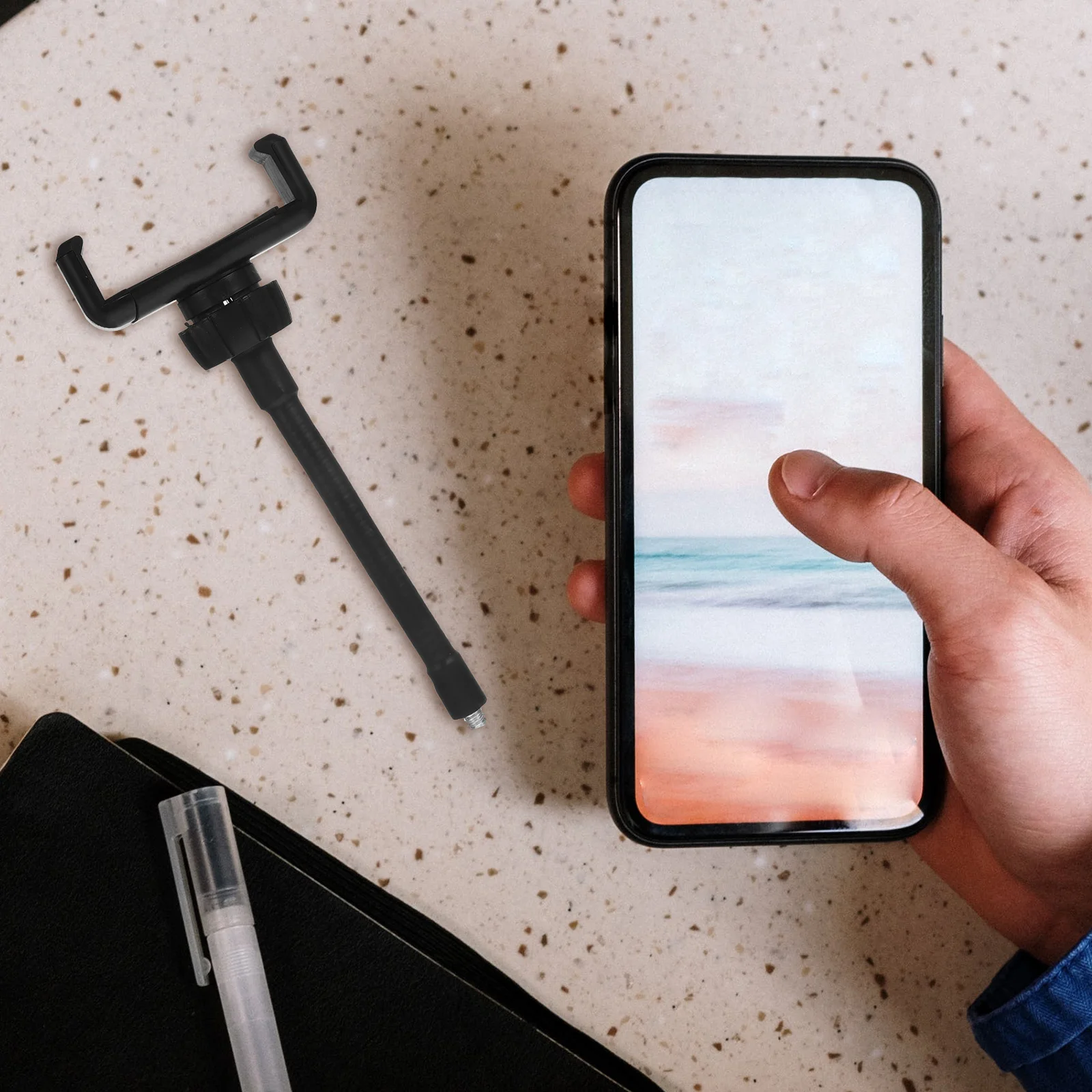 

3pcs Mobile Phone Clip Stand Flexible Gooseneck Holder 5.8-8.5Cm Adjustable Clamp 1/4 Inch Thread Rotating Mount For Phone