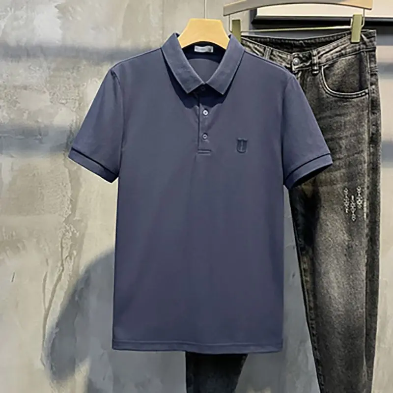 

Fashion Lapel Spliced Letter Casual T-Shirts Men's Clothing 2025 Summer New Loose Short Sleeve All-match Tops England Tee Shirt