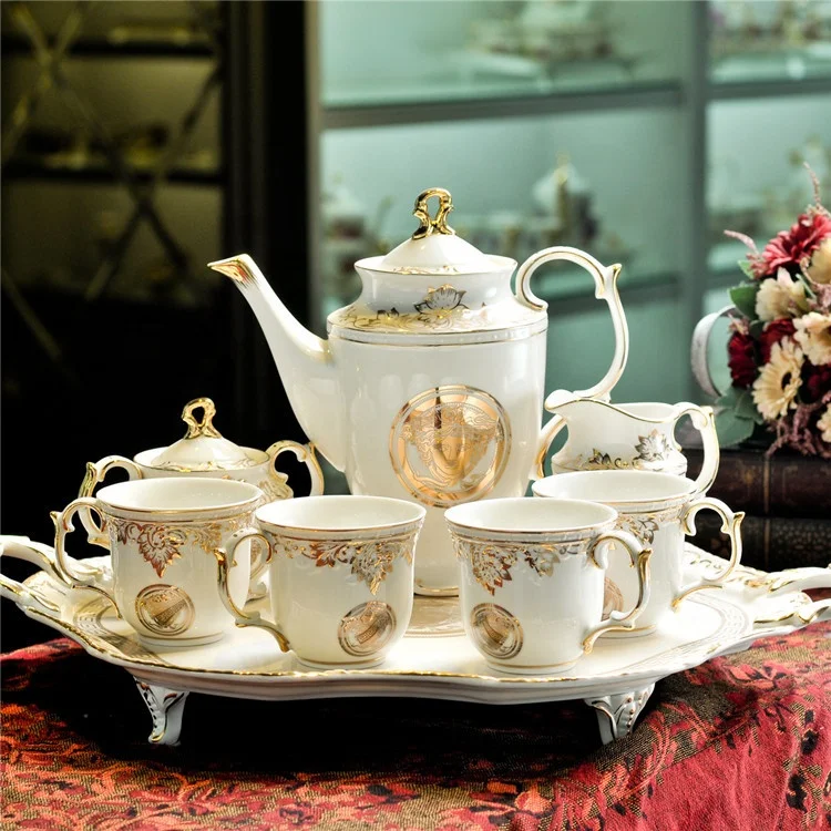 New coffee set tea set afternoon tea cup and saucer set inlaid gold with large plate pot