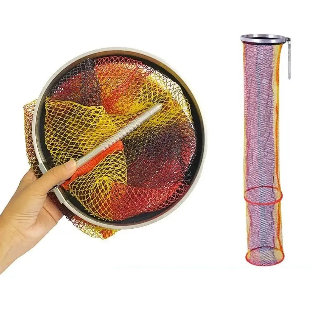 Foldable Portable Fishing Nets 90/150/200cm Depth Quick-drying Shrimp Cage Basket Ring Edge Anti-jump Fish Mesh Bag Fishing Tool