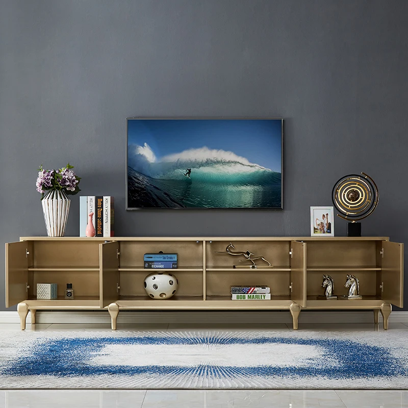 Light Luxury Modern Tv Cabinet Storage Floor Gold Standing Home Cabinet Wooden Center Mueble Tv Moderno Living Room Furniture