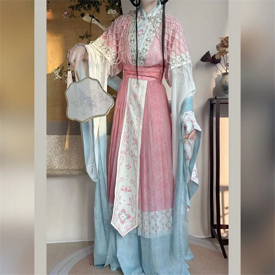 

Traditional Large Sleeve Shirt Embroidery Dance Costume Halloween Princess Cosplay Outfit Original Women's Chinese Hanfu