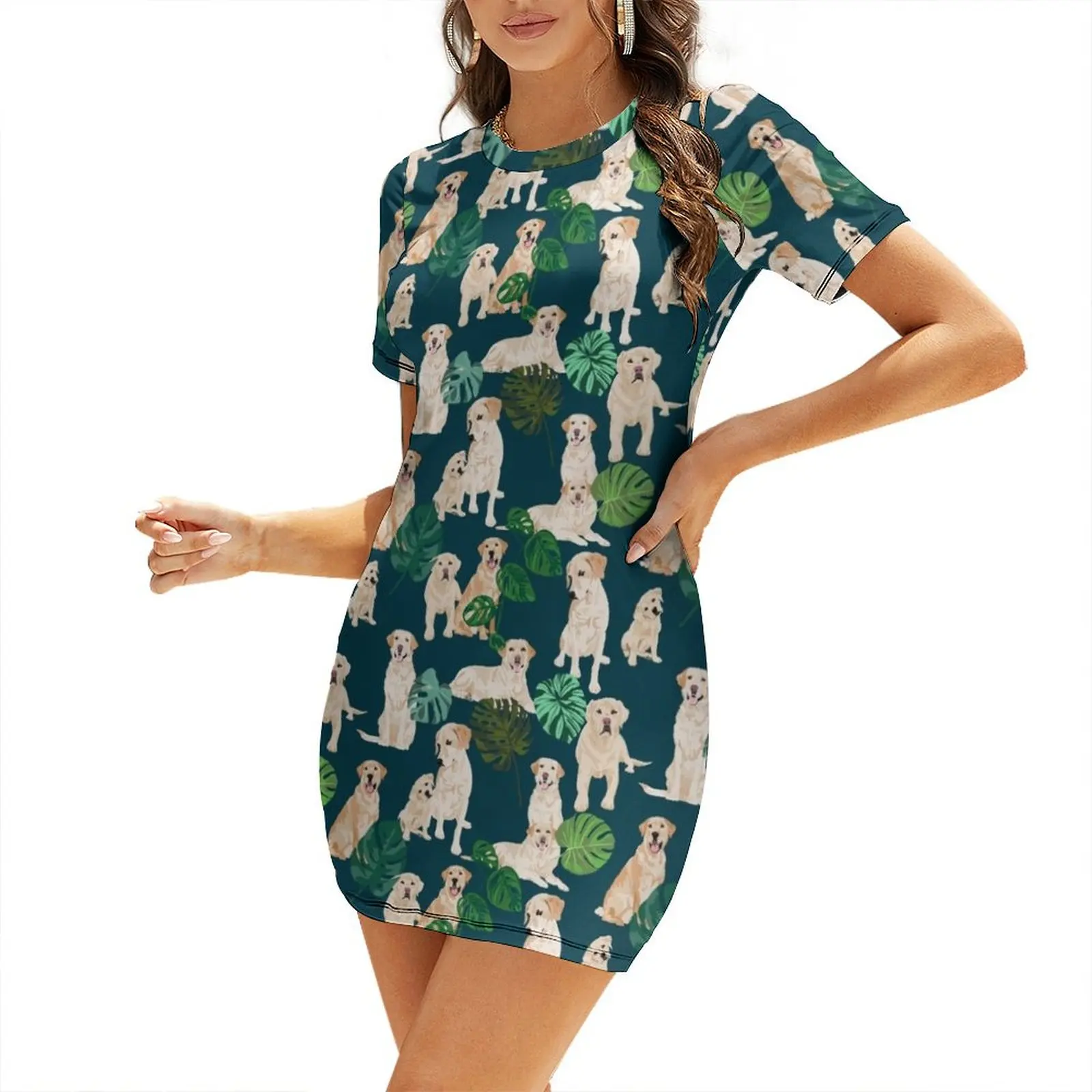 

Yellow Lab Tropical Short Sleeved Dress dresses for prom party dresses woman clothing women summer 2025 Dress