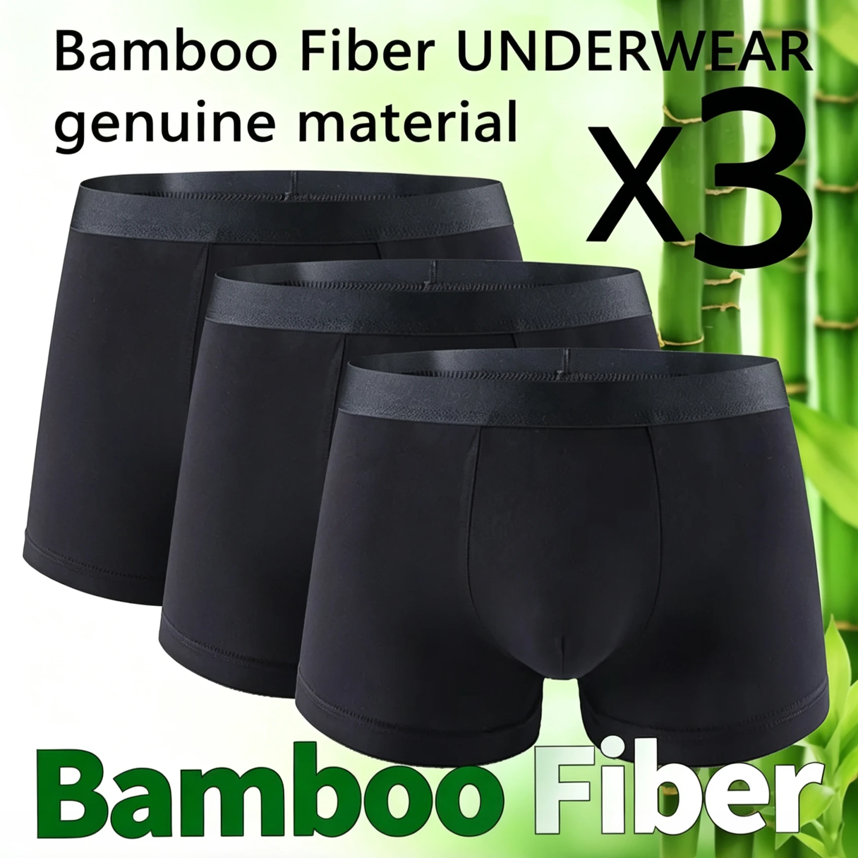 Men's Bamboo Fiber Boxer Briefs 1 3Pcs Solid Color Soft Skin‑Friendly Breathable Stretch Underpants Daily Office Casual Wear