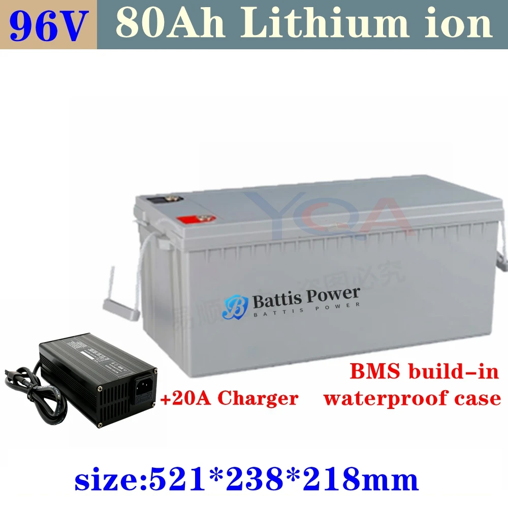 Li-ion 96V 80Ah Lithium ion battery pack with BMS for motorcycle mortorhome golf cart tour car RV AGV +10A Charger