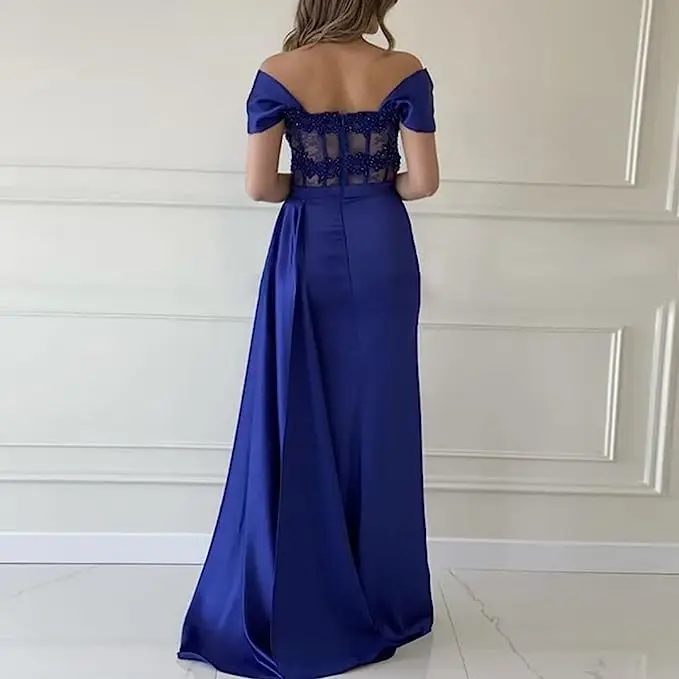 A-line Cold Shoulder Gown Satin Dress For Banquet Party Vacation Prom Cocktail Party Formal Evening Dresses