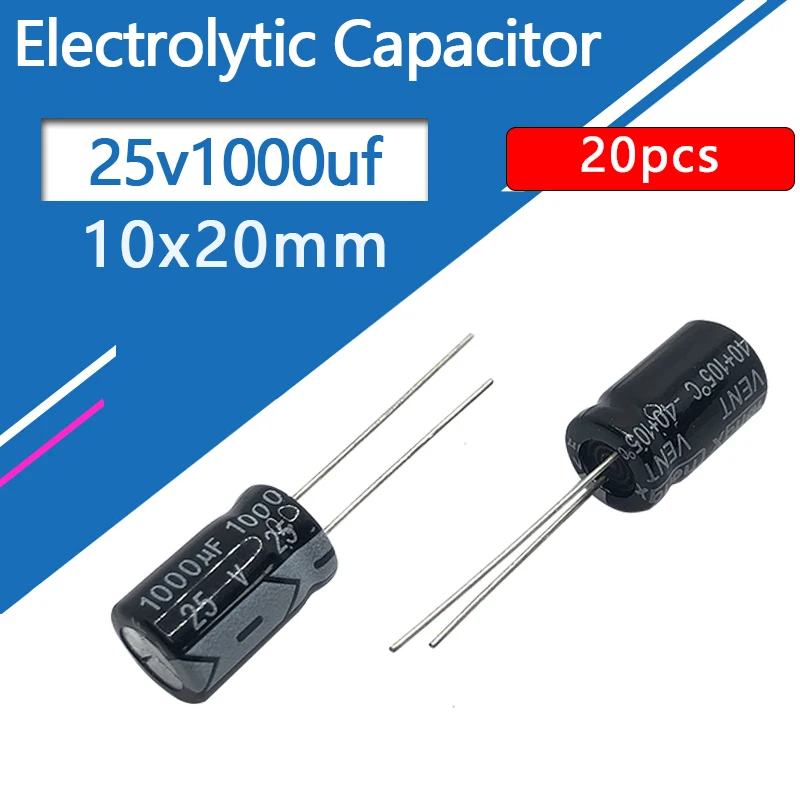 25V1000UF 10x20mm Aluminum Electrolytic Capacitor 1000uf25v 25v1000mf 25v 1000uf 1000mf25v 25v1000MFD 1000MFD5Volt 1500uf