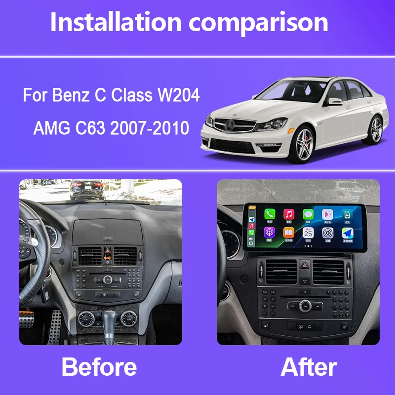 12.3 Inch  For Benz C Class W204 AMG C63 2007-2010 Dual System Android 15 8-Core Car Multimedia Player Radio GPS 4G Carplay Auto
