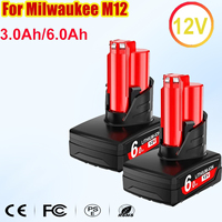 3.0Ah/6.0Ah For Milwaukee M12 Battery 12V Rechargeable Battery For Milwaukee M12 Tool 48-11-2402 48-11-2411 48-11-2401MIL-12A-LI