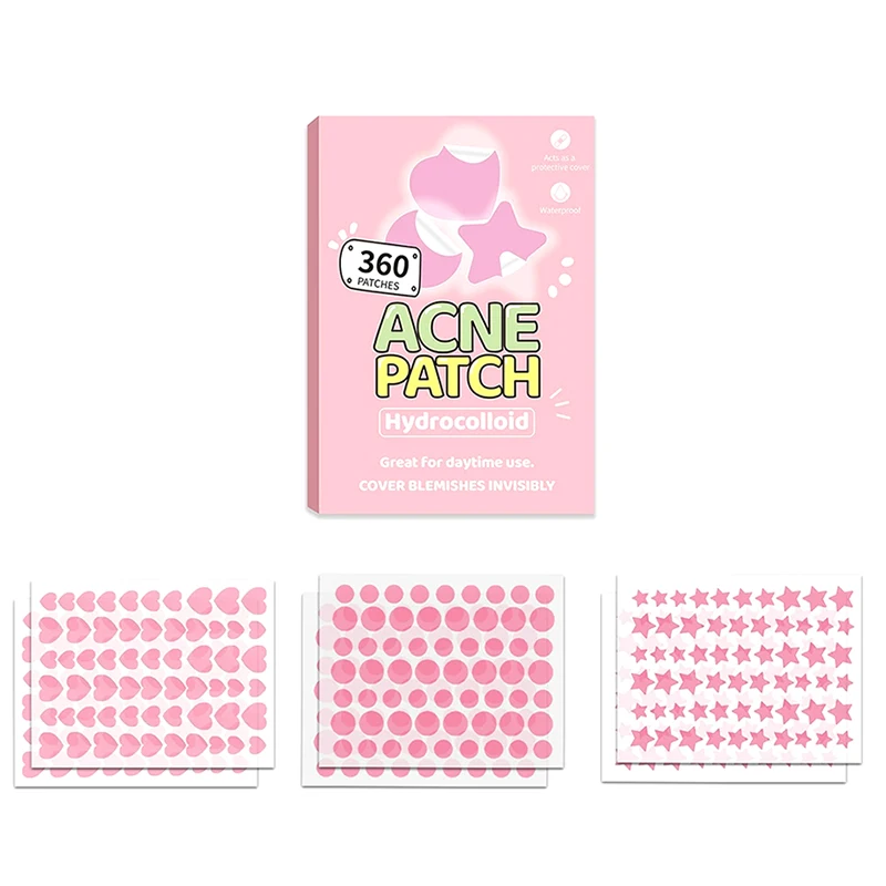 

360 шт., пластырь для ухода за кожей лица с сердечками и звездами, акне, прыщи, невидимый, профессиональное исцеление
