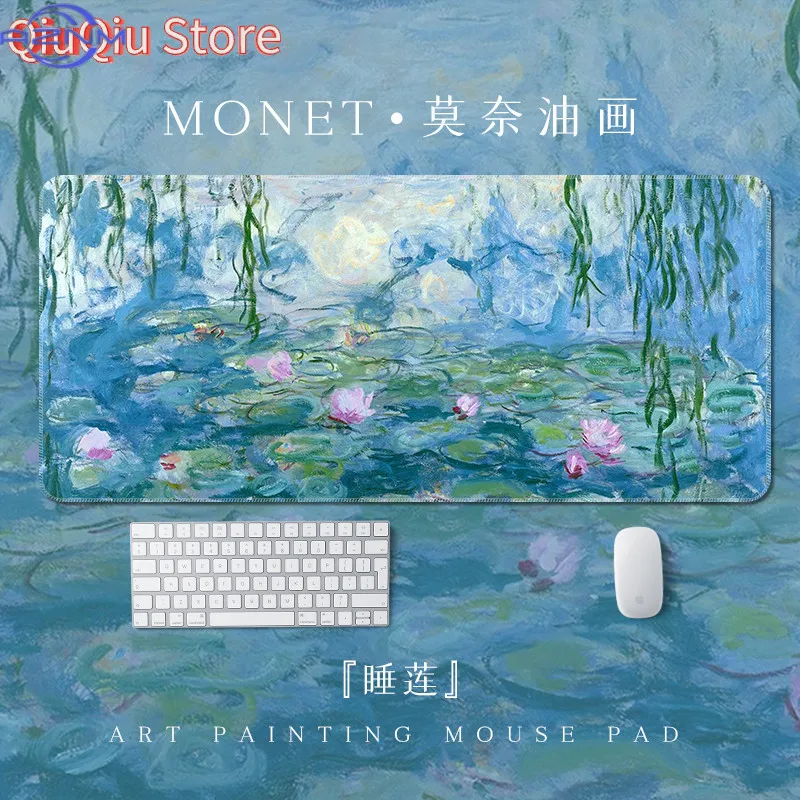 Monet Water‑Lily Oil Painting Large Mouse Pad, Impressionist Art Non‑Slip Extended Keyboard Desk Mat