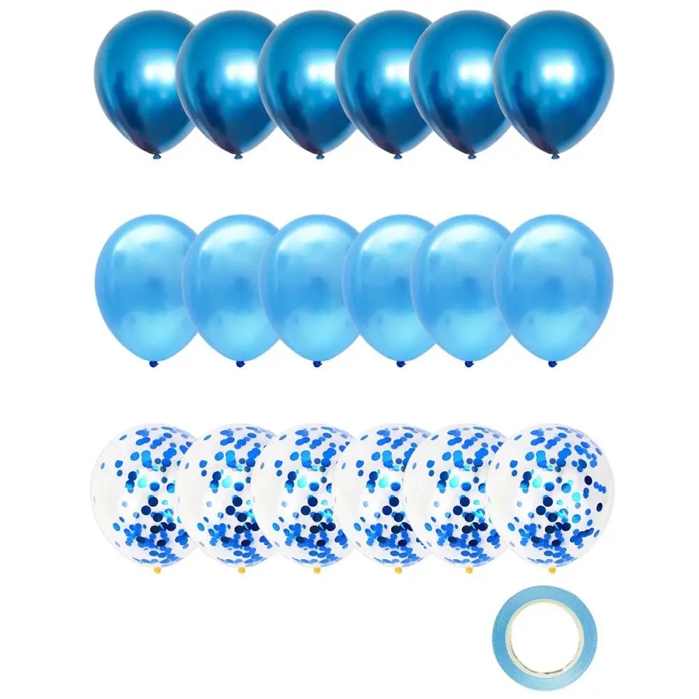 18pcs 12inch Mixed Blue Metallic Chrome Confetti Latex Balloons Boy Man Birthday Party Decoration Baby Shower Graduation Decor